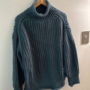 POL Thick Chunky Knit High Neck Ribbed Oversized Sweater SZ M Deep Blue Soft